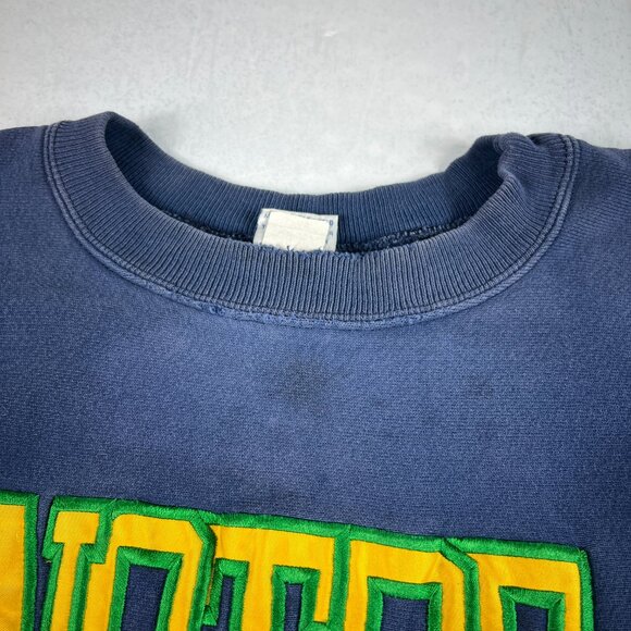 VTG 90s Notre Dame Fightin Irish Sweatshirt Extra Large Blue Thrashed Crewneck - Picture 5 of 16